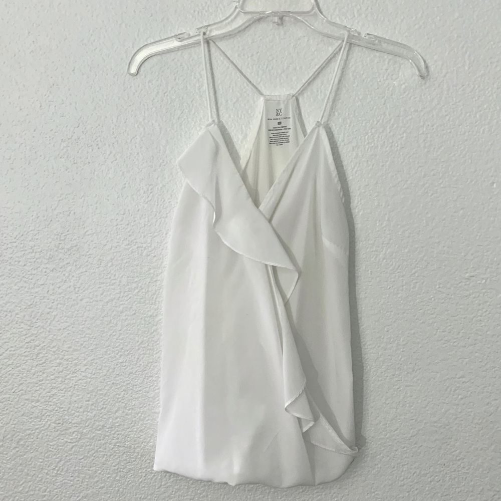 NY&Co. White Ruffled Strappy Tank